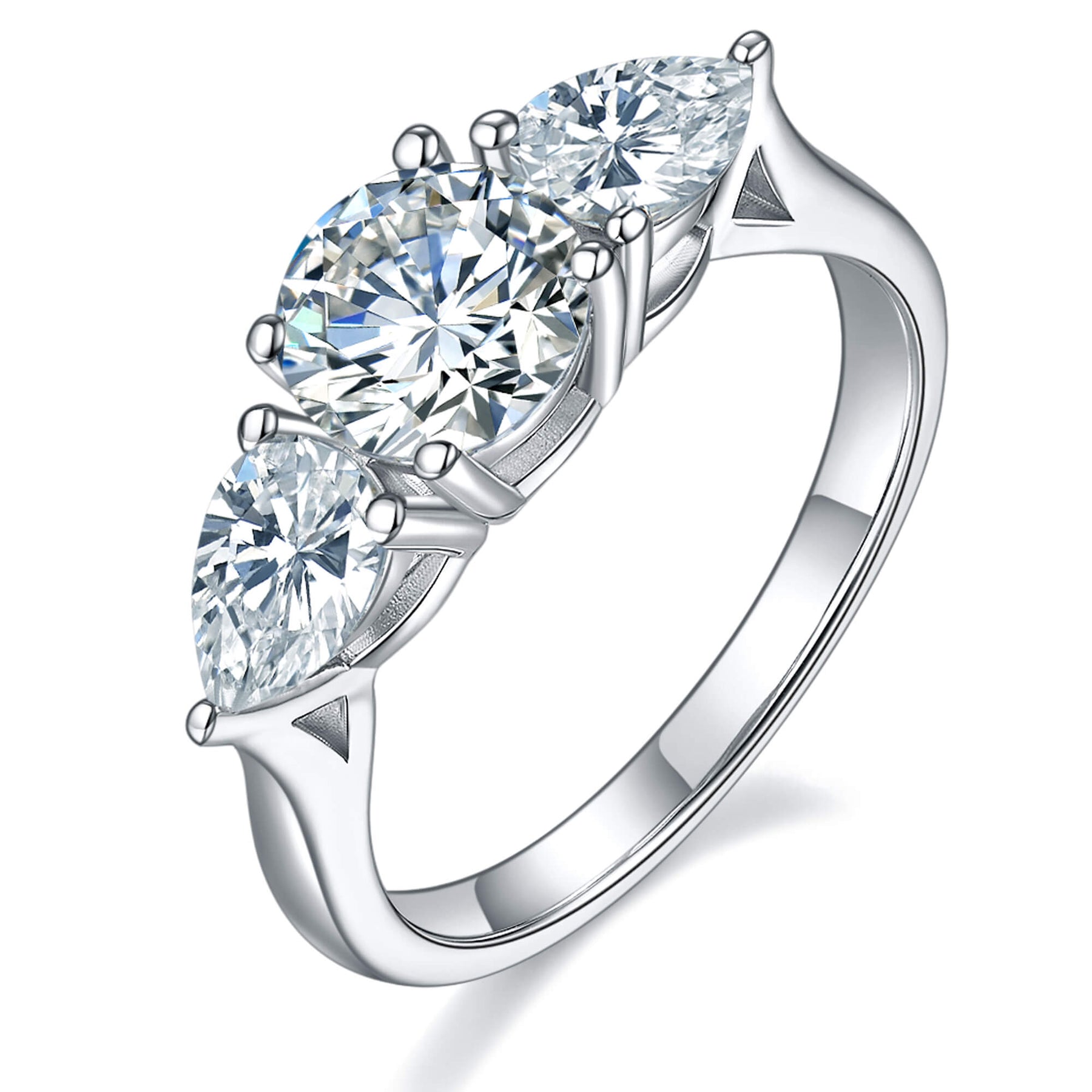 BOYA 2.00 CTW Round Moissanite Three Stone Engagement Ring in 18K White Gold Plated