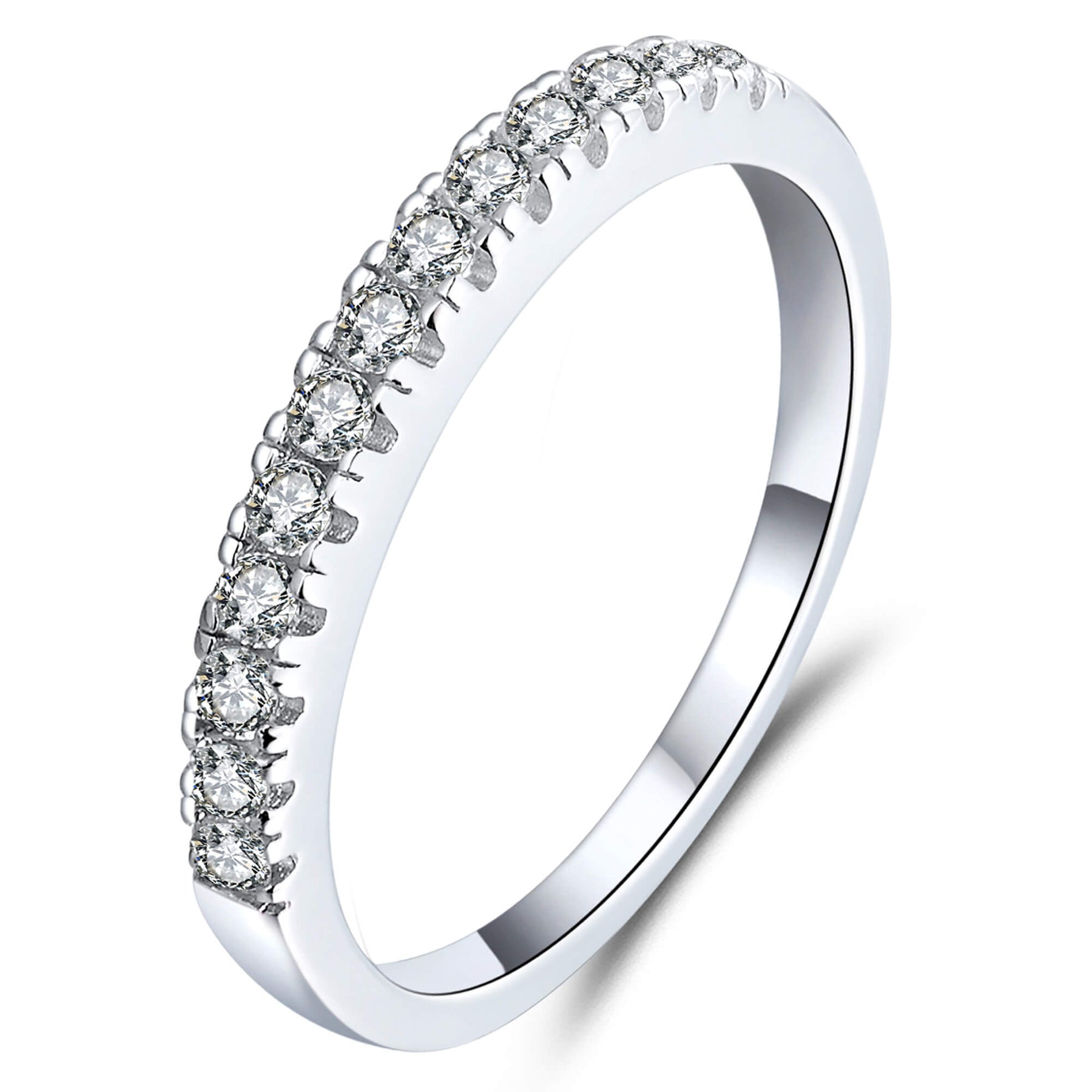 BOYA 0.26 CTW Round Moissanite Shared Prong Wedding Ring Band in 18K White Gold Plated