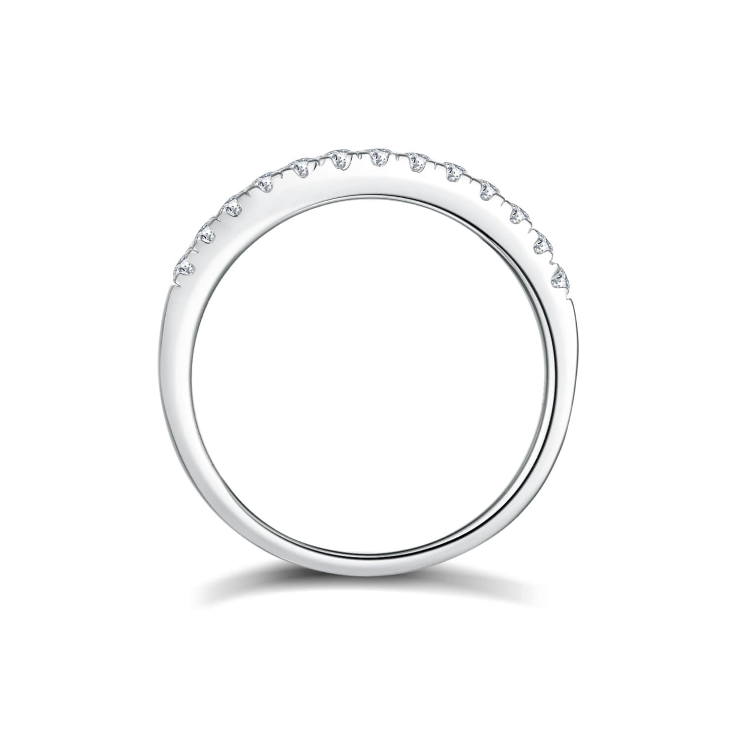 BOYA 0.26 CTW Round Moissanite Shared Prong Wedding Ring Band in 18K White Gold Plated