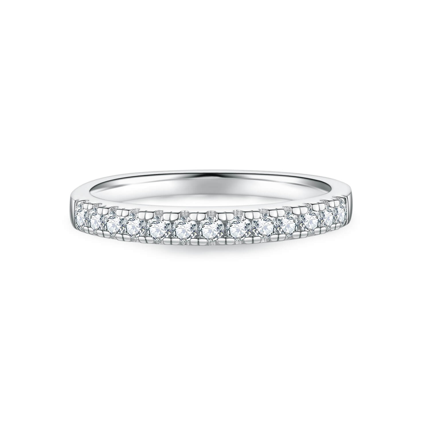 BOYA 0.26 CTW Round Moissanite Shared Prong Wedding Ring Band in 18K White Gold Plated
