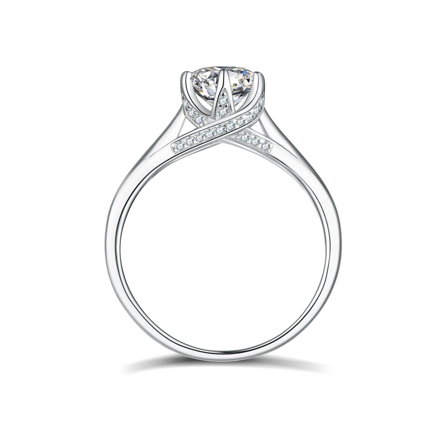 BOYA 1.11 CTW Round Moissanite Six Prong Engagement Ring in 18K White Gold Plated