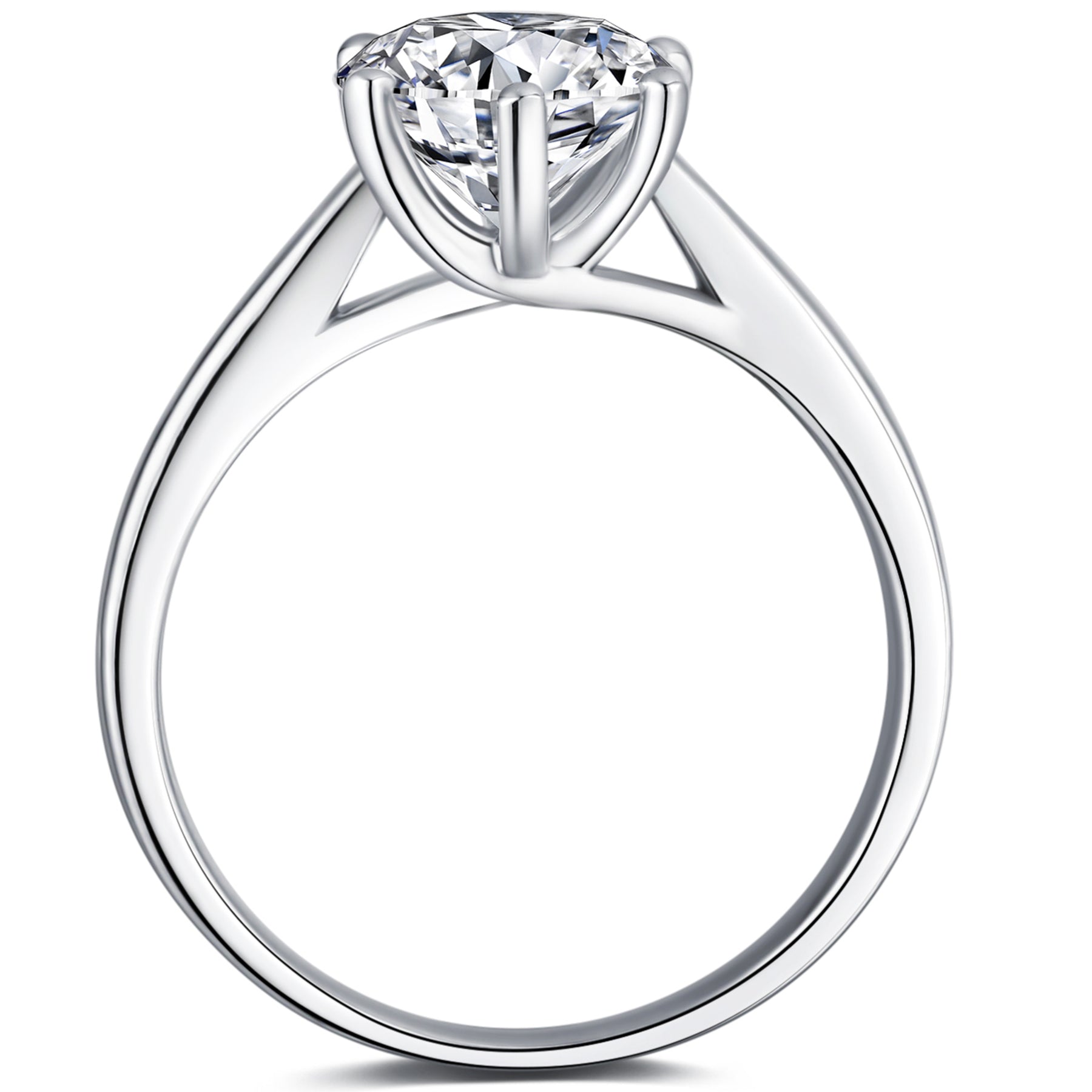 BOYA 2.00 CTW Round Moissanite Six Prong Solitaire Engagement Ring in 18K White Gold Plated