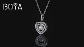 BOYA Moissanite Floating Diamond Cut Heart Necklaces Silver-12