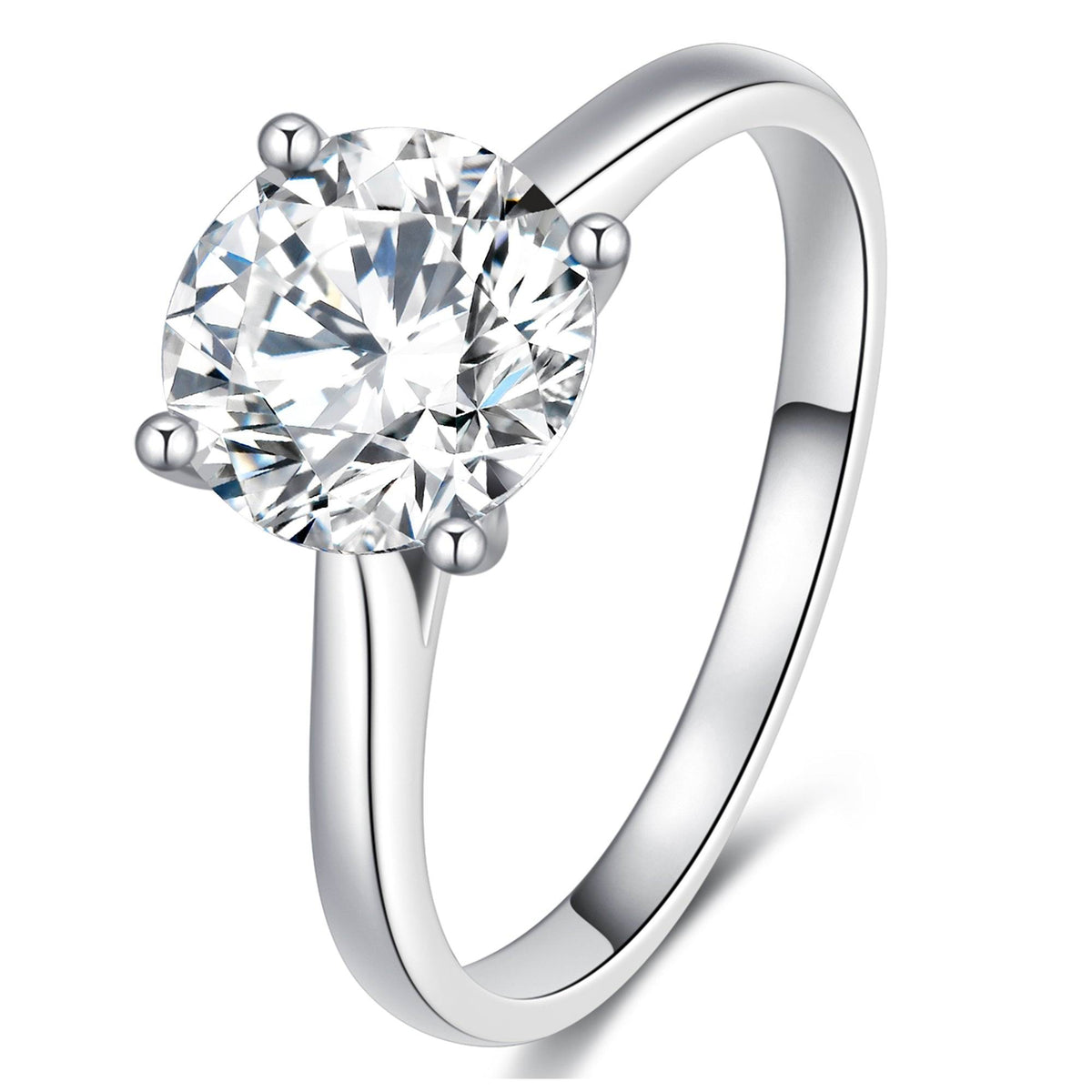 BOYA 2.00 CTW Round Moissanite Four Prong Solitaire Engagement Ring in 18K White Gold Plated