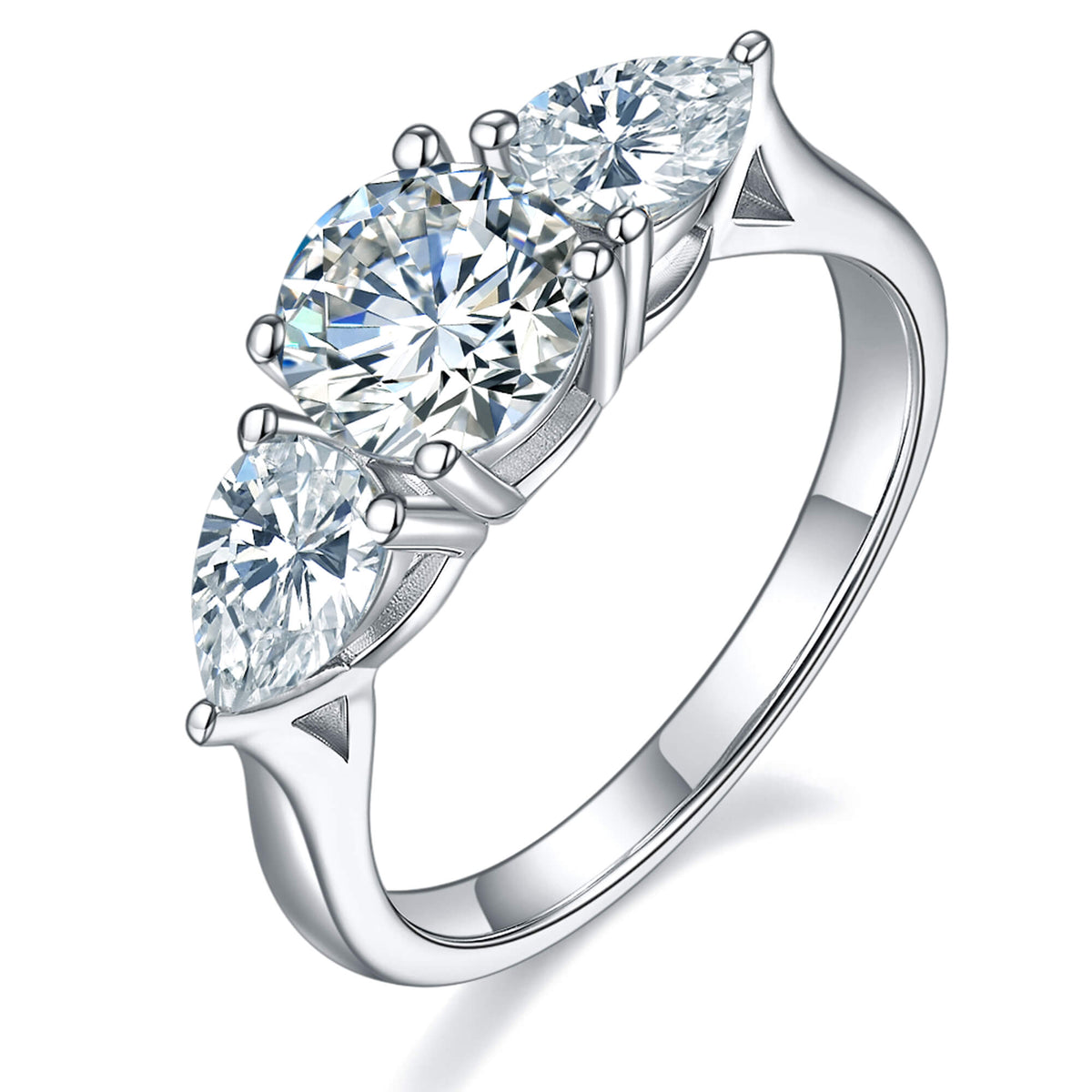 BOYA 2.00 CTW Round Moissanite Three Stone Engagement Ring in 18K White Gold Plated