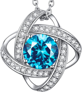 BOYA Love Knot Necklace Birthstone 925 Sterling Silver Pendant Jewelry-03-Mar- Created Aquamarine