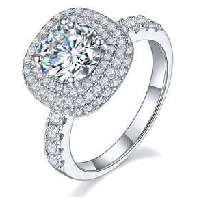 BOYA 2.14 CTW Round Moissanite Halo with Side Accents Engagement Ring in 18K White Gold Plated