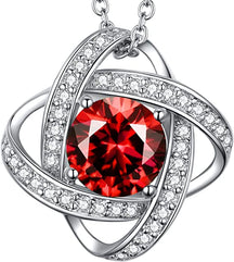BOYA Love Knot Necklace Birthstone 925 Sterling Silver Pendant Jewelry-01-Jan- Genuine Garnet