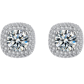 BOYA 1.76 CTW Round Moissanite Halo Stud Earrings in 18K White Gold Plated