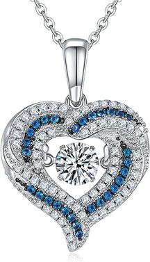 boya Moissanite Floating Diamond Cut Heart Necklaces Silver-07