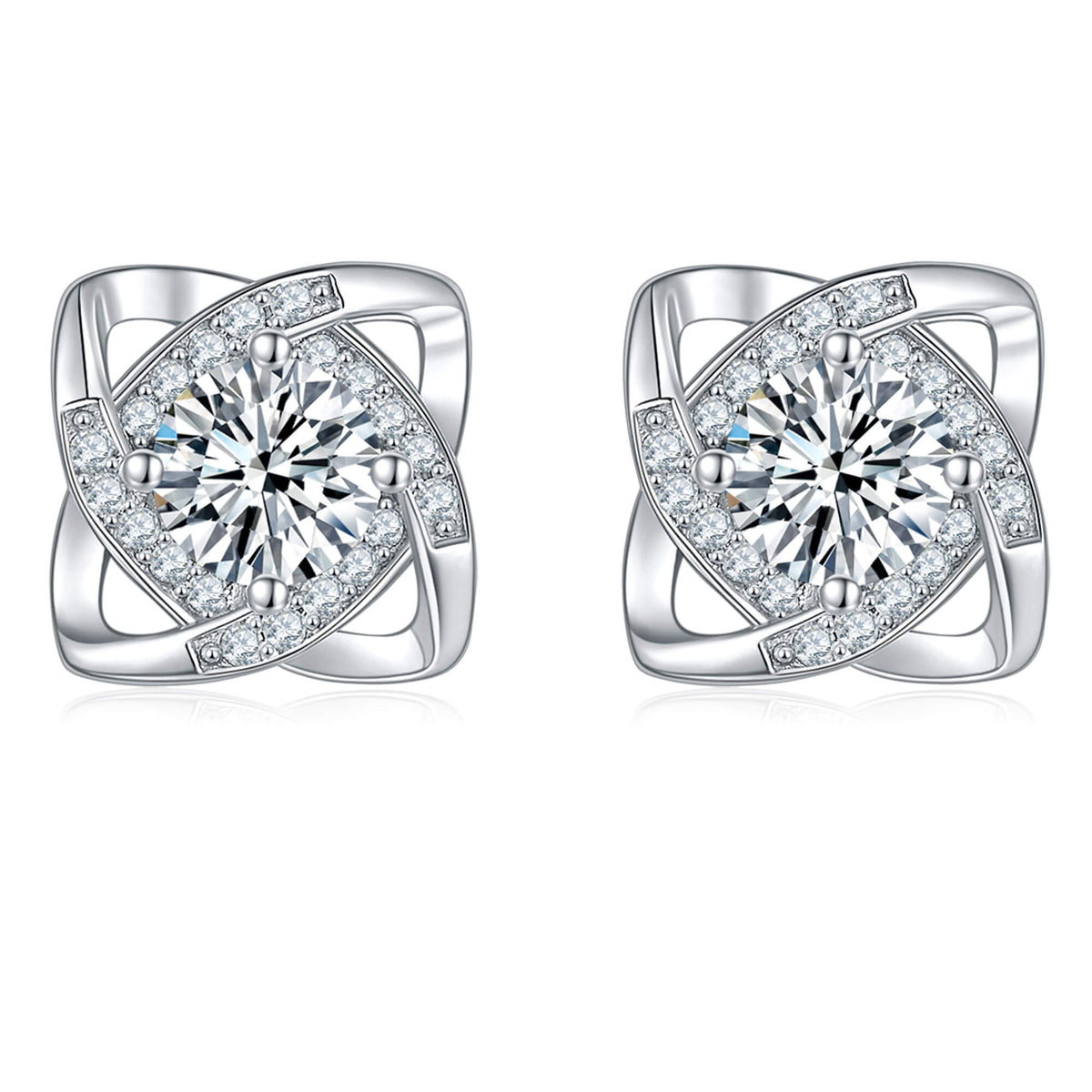 BOYA 1.16 CTW Round Moissanite Halo Stud Earrings in 18K White Gold Plated