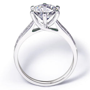 BOYA 2.21 CTW Round Moissanite Six Prong with Side Accents Engagement Ring in 18K White Gold Plated