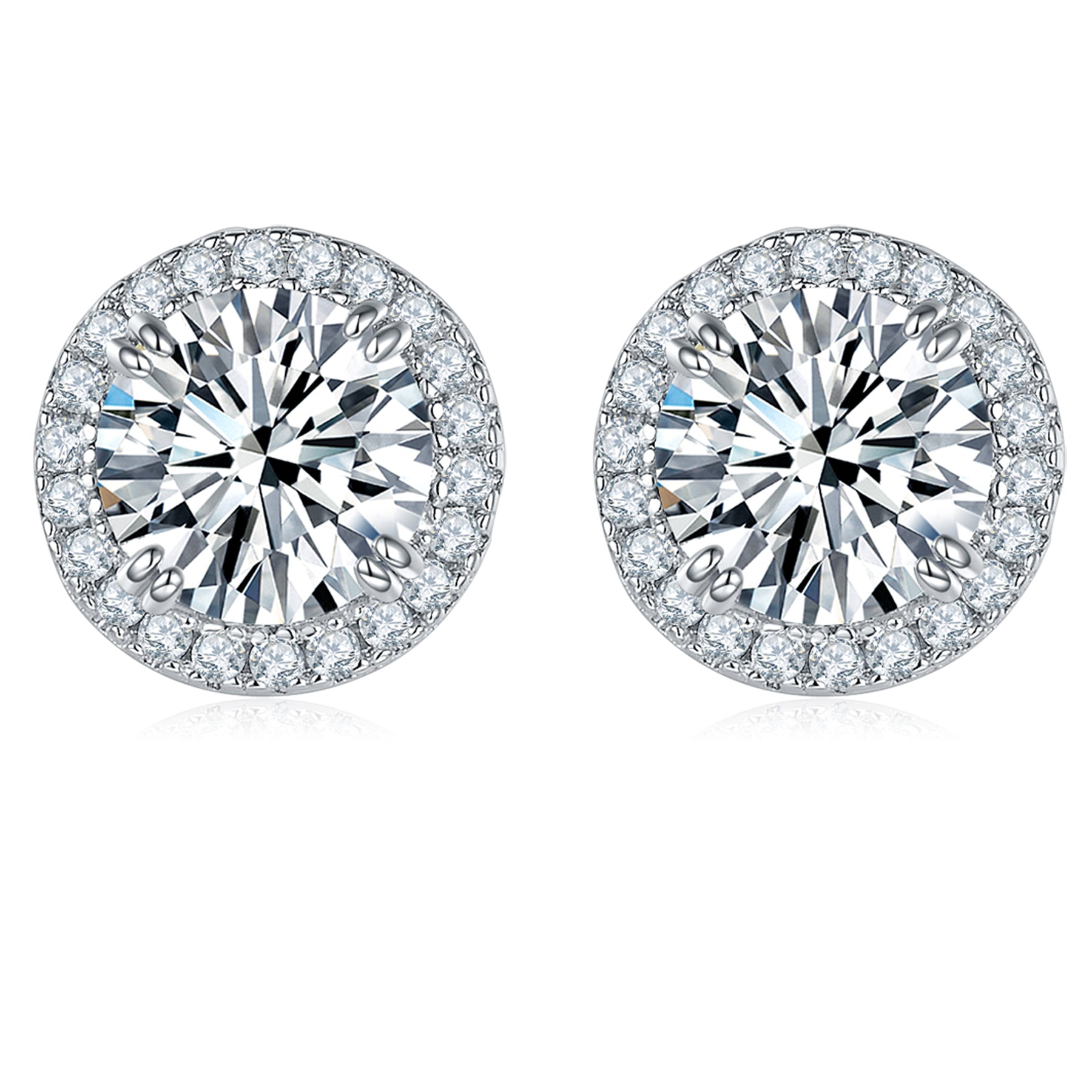 BOYA 2.22 CTW Round Moissanite Halo Stud Earrings in 18K White Gold Plated