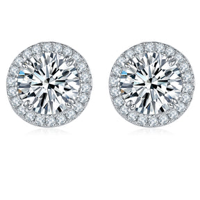 BOYA 2.22 CTW Round Moissanite Halo Stud Earrings in 18K White Gold Plated