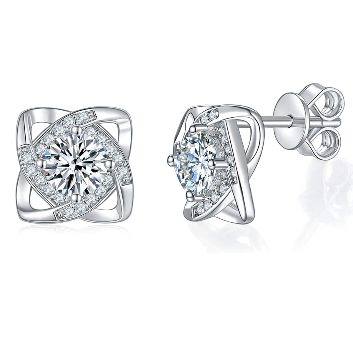 BOYA 1.16 CTW Round Moissanite Halo Stud Earrings in 18K White Gold Plated