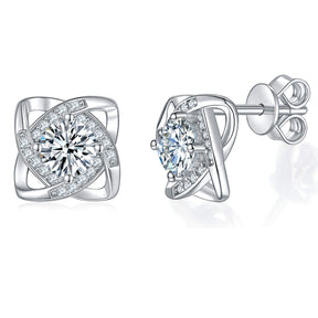 BOYA 1.16 CTW Round Moissanite Halo Stud Earrings in 18K White Gold Plated