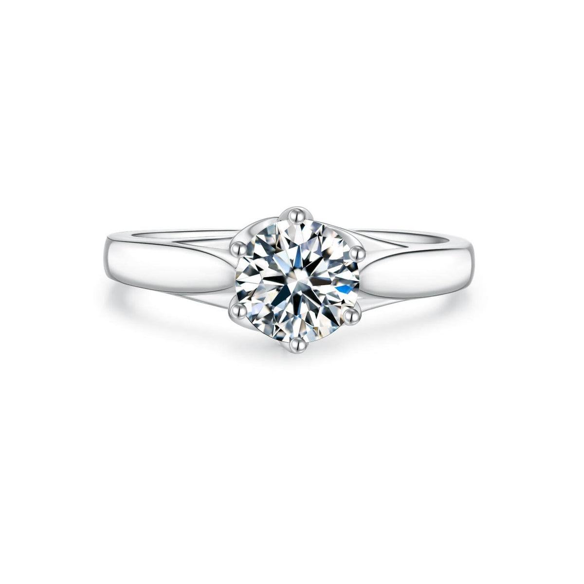 BOYA 1.11 CTW Round Moissanite Six Prong Engagement Ring in 18K White Gold Plated
