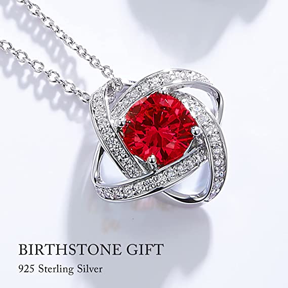 BOYA Love Knot Necklace Birthstone 925 Sterling Silver Pendant Jewelry-01-Jan- Genuine Garnet
