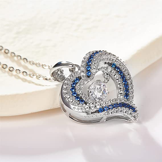boya Moissanite Floating Diamond Cut Heart Necklaces Silver-07