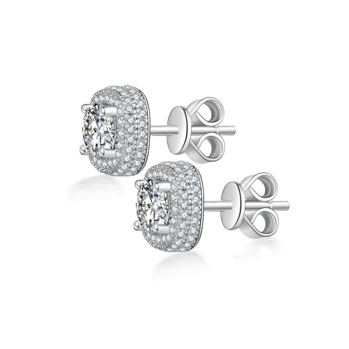 BOYA 1.76 CTW Round Moissanite Halo Stud Earrings in 18K White Gold Plated