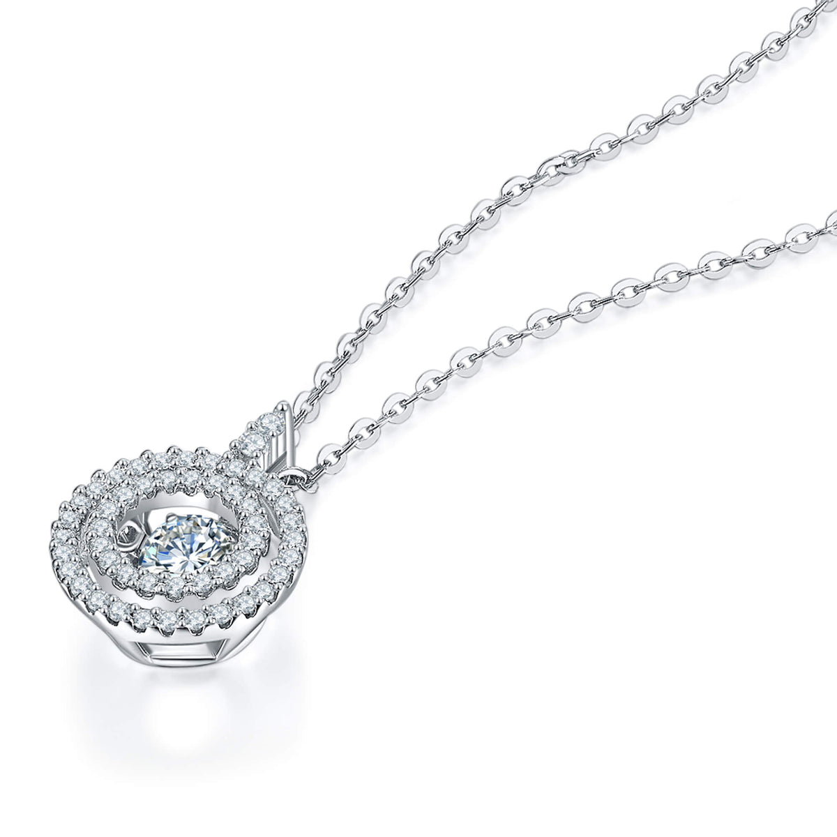 BOYA 0.66 CTW Round Moissanite Halo Pendant Necklace in 18K White Gold Plated
