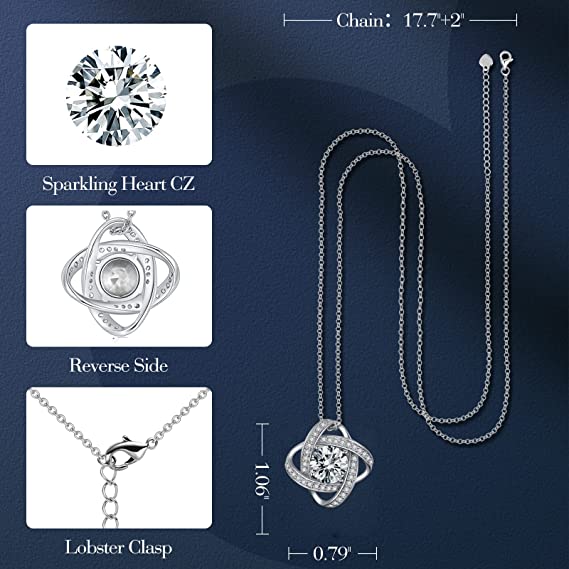 BOYA Love Knot Necklace Birthstone 925 Sterling Silver Pendant Jewelry-04-Apr- Simulated Diamond