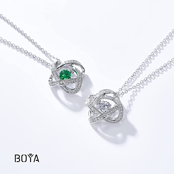 BOYA Moissanite Floating Diamond Cut Necklaces for Women -18K Plated Sterling Silver Chain Pendant, D Color VVS1 Dancing Jewelry