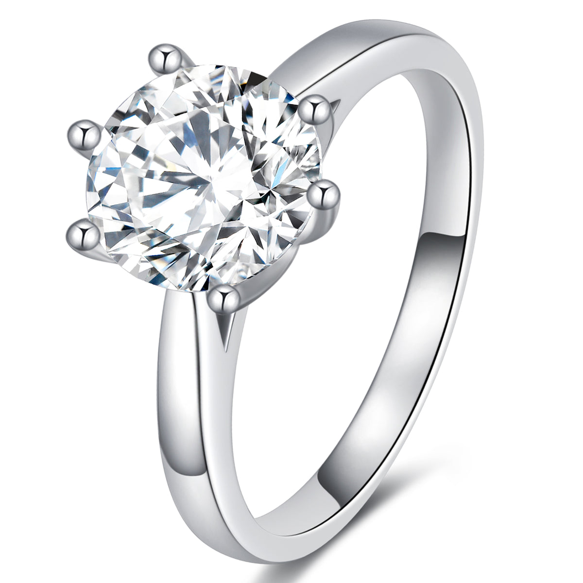 BOYA 2.00 CTW Round Moissanite Six Prong Solitaire Engagement Ring in 18K White Gold Plated