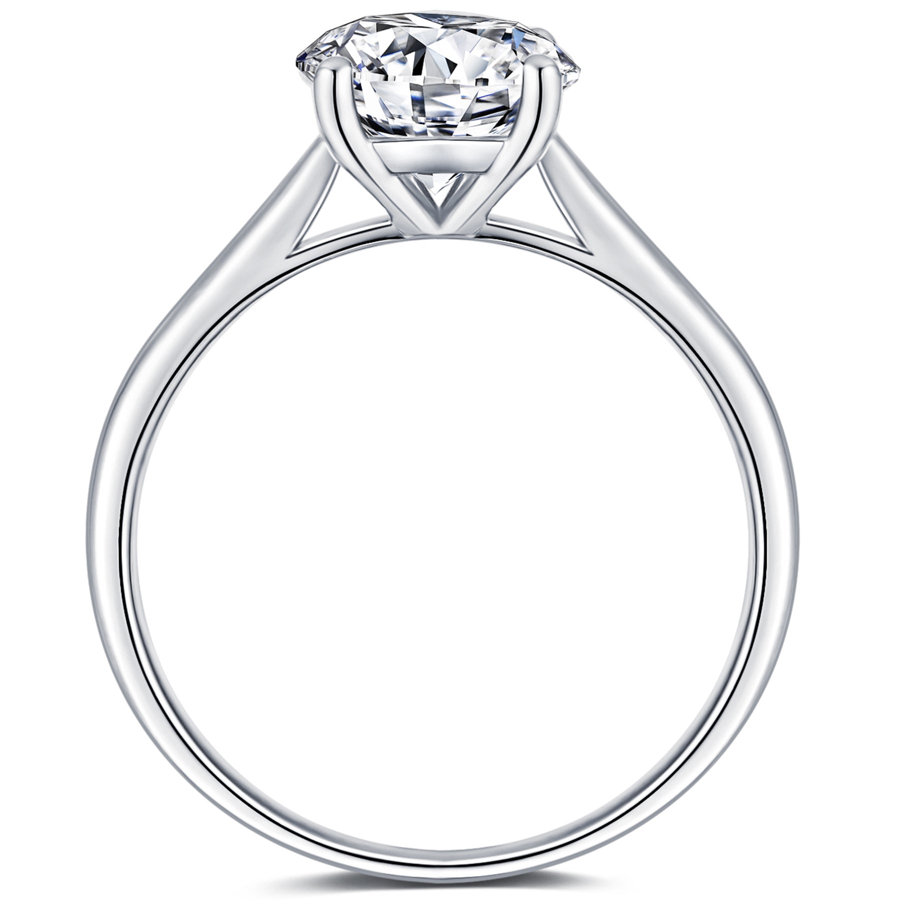 BOYA 2.00 CTW Round Moissanite Four Prong Solitaire Engagement Ring in 18K White Gold Plated
