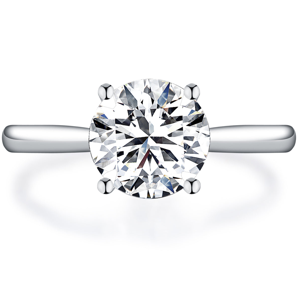 BOYA 2.00 CTW Round Moissanite Four Prong Solitaire Engagement Ring in 18K White Gold Plated