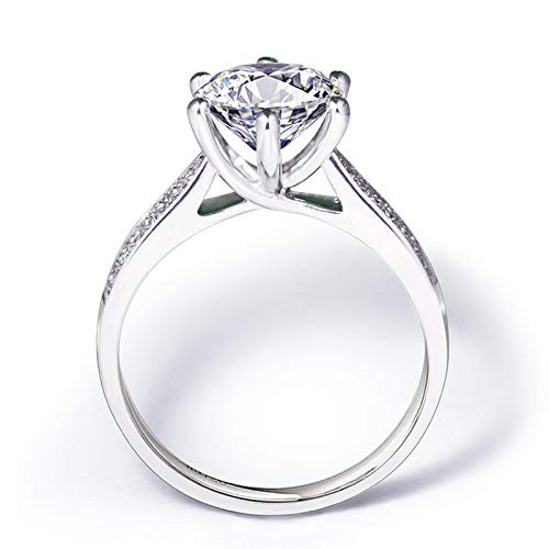 BOYA 2.09 CTW Round Moissanite Six Prong with Side Accents Engagement Ring in 18K White Gold Plated