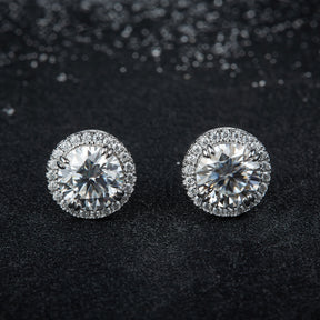 BOYA 2.22 CTW Round Moissanite Halo Stud Earrings in 18K White Gold Plated