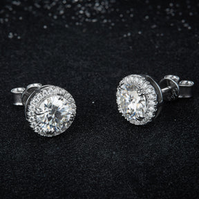 BOYA 2.22 CTW Round Moissanite Halo Stud Earrings in 18K White Gold Plated