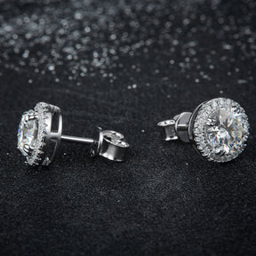 BOYA 2.22 CTW Round Moissanite Halo Stud Earrings in 18K White Gold Plated