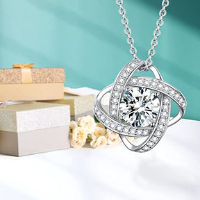 BOYA Love Knot Necklace Birthstone 925 Sterling Silver Pendant Jewelry-04-Apr- Simulated Diamond