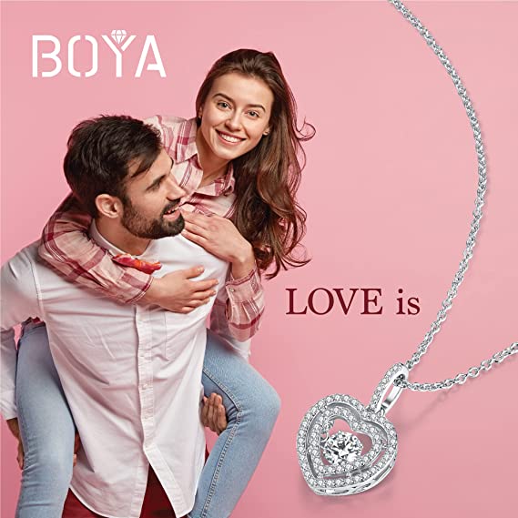 BOYA Moissanite Floating Diamond Cut Heart Necklaces Silver-12