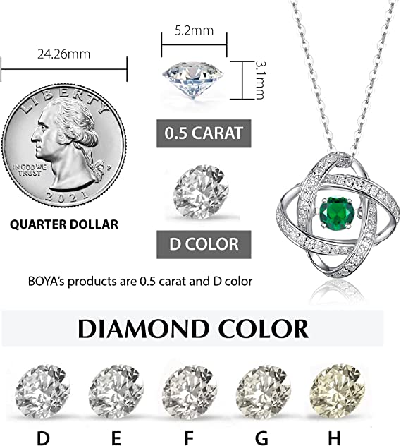 BOYA Moissanite Floating Diamond Cut Necklaces for Women -18K Plated Sterling Silver Chain Pendant, D Color VVS1 Dancing Jewelry