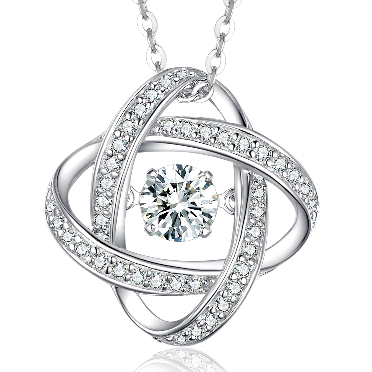 BOYA 0.76 CTW Round Moissanite Halo Pendant Necklace in 18K White Gold Plated