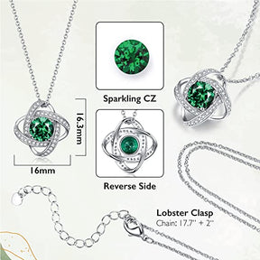 BOYA Love Knot Necklace Birthstone 925 Sterling Silver Pendant Jewelry-05-May- Created Emerald