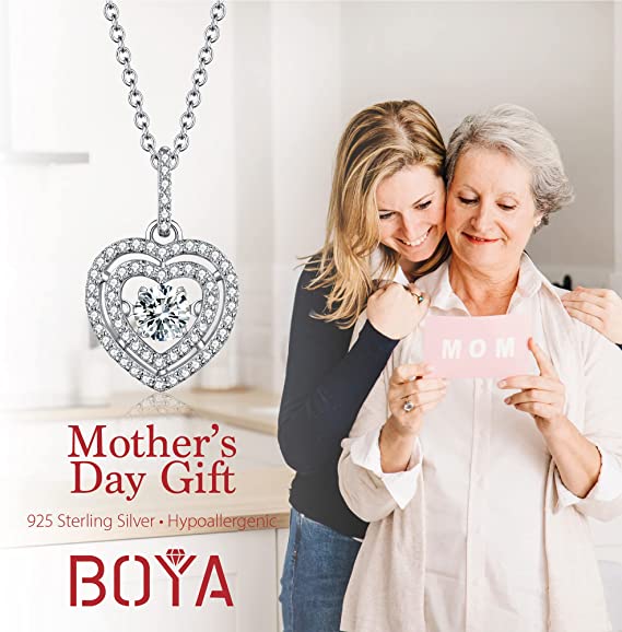 BOYA Moissanite Floating Diamond Cut Heart Necklaces Silver-12