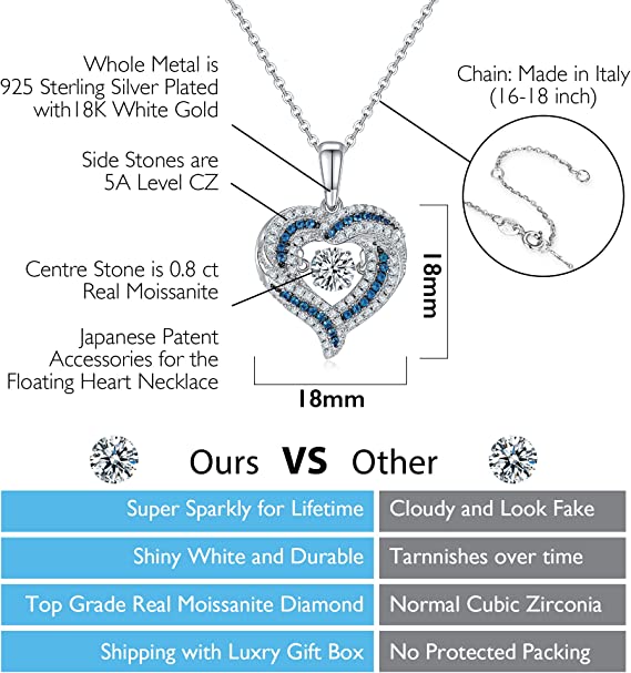 boya Moissanite Floating Diamond Cut Heart Necklaces Silver-07