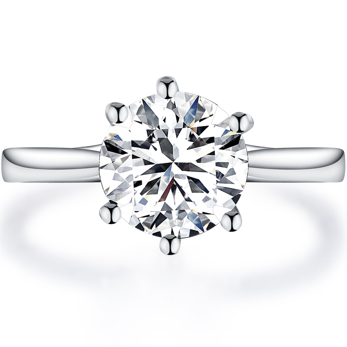 BOYA 2.00 CTW Round Moissanite Six Prong Solitaire Engagement Ring in 18K White Gold Plated