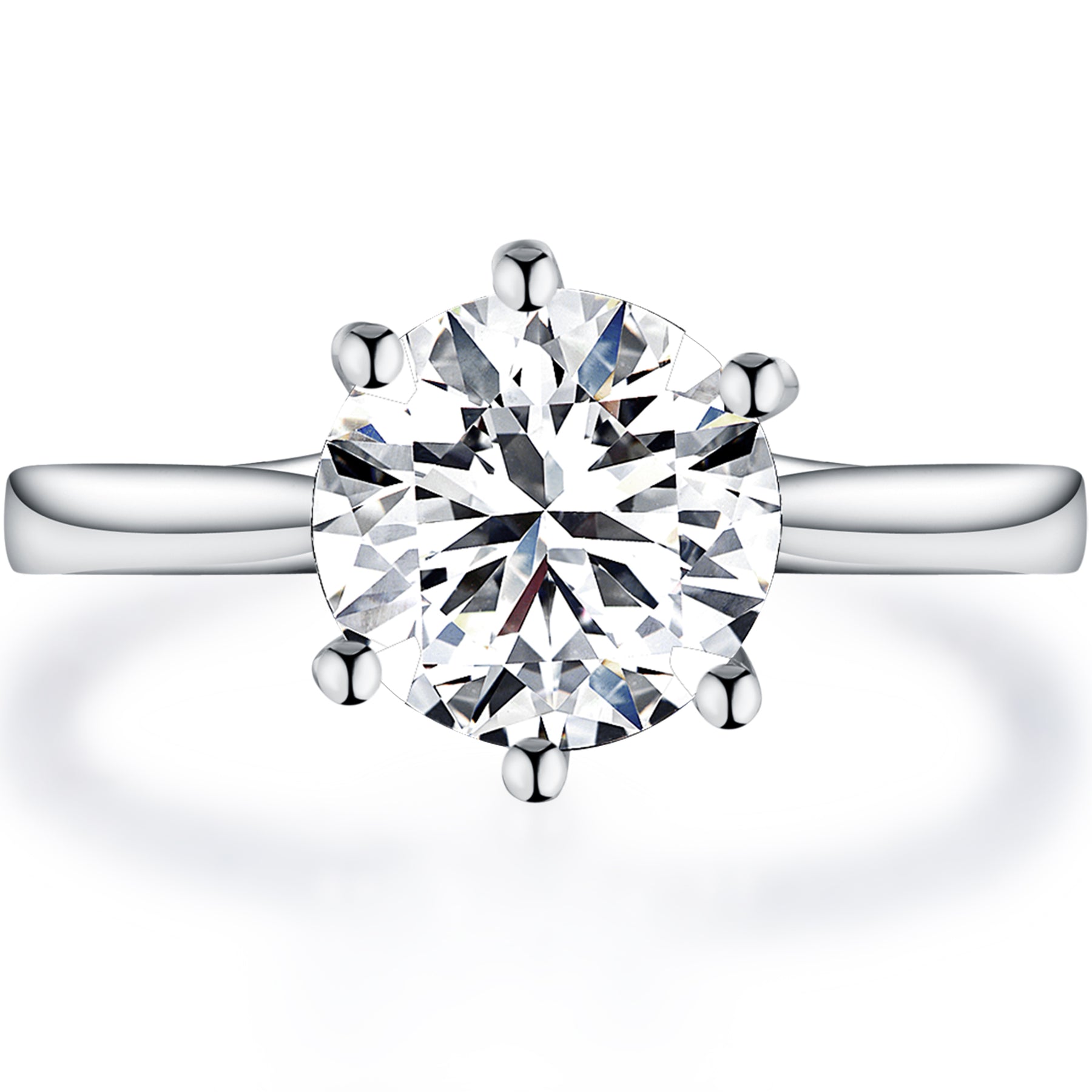 BOYA 2.00 CTW Round Moissanite Six Prong Solitaire Engagement Ring in 18K White Gold Plated