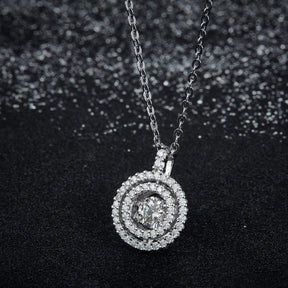 BOYA 0.66 CTW Round Moissanite Halo Pendant Necklace in 18K White Gold Plated