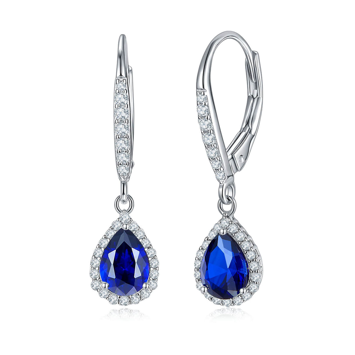 BOYA 1.80 CTW Pear Sapphire Halo Drop Earrings in 925 Sterling Silver