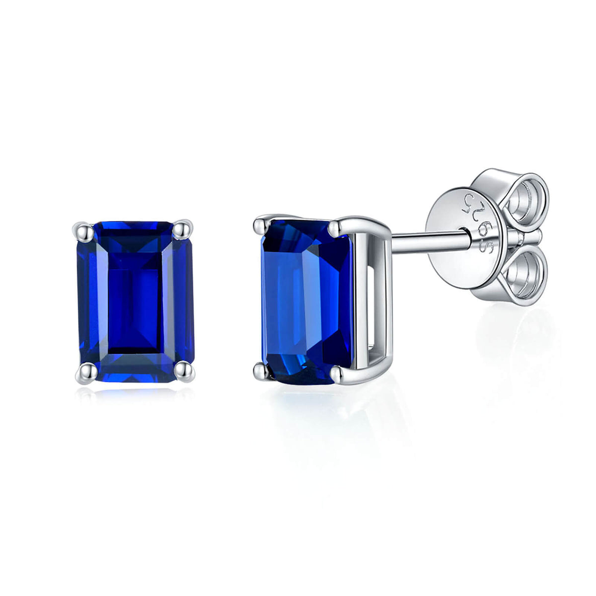 BOYA 1.60 CTW Cushion Sapphire Four Prong Solitaire Stud Earrings in 925 Sterling Silver