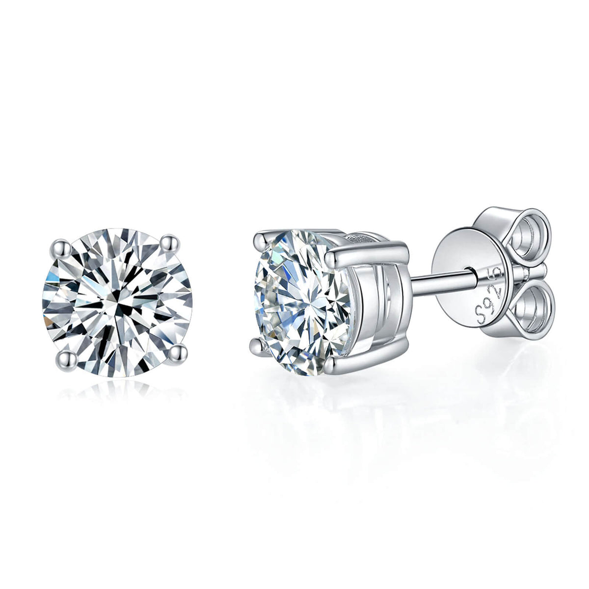 BOYA 2.00 CTW Round Sapphire Four Prong Solitaire Stud Earrings in 925 Sterling Silver