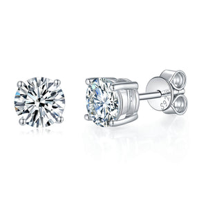 BOYA 2.00 CTW Round Sapphire Four Prong Solitaire Stud Earrings in 925 Sterling Silver