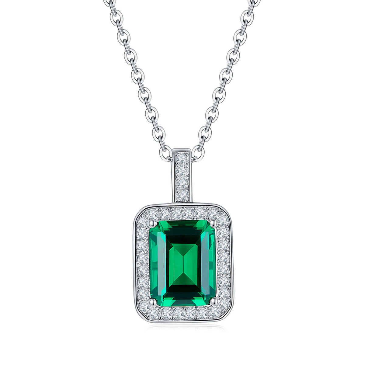 BOYA 2.16 CTW Emerald Sapphire Halo Pendant Necklace in 925 Sterling Silver