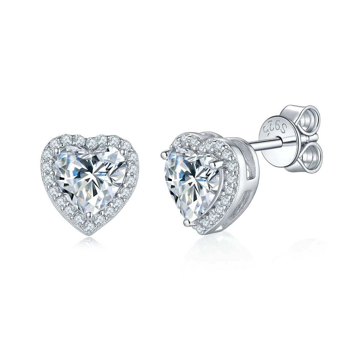 BOYA 1.78 CTW Heart Sapphire Halo Stud Earrings in 925 Sterling Silver